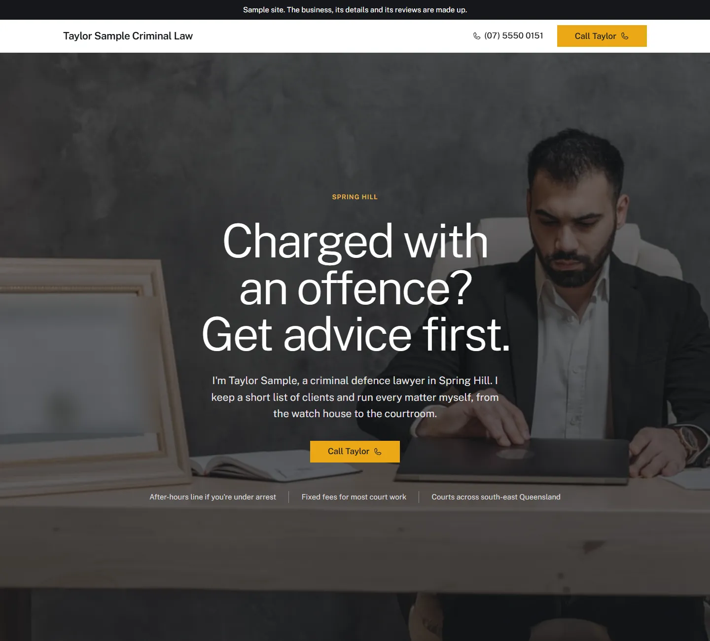 Home page of the Correa template, on a sample business