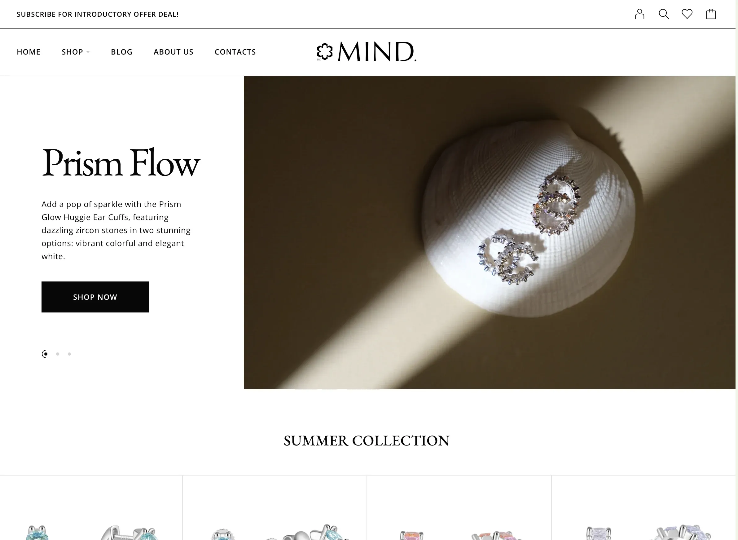 Mind Glow home page with the Prism Flow collection
