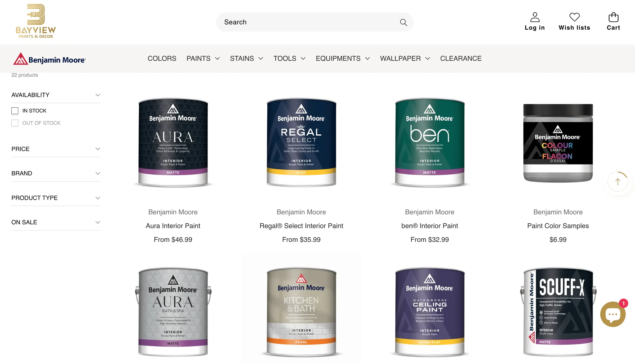 Bayview Paints and Decor paint collection with filters