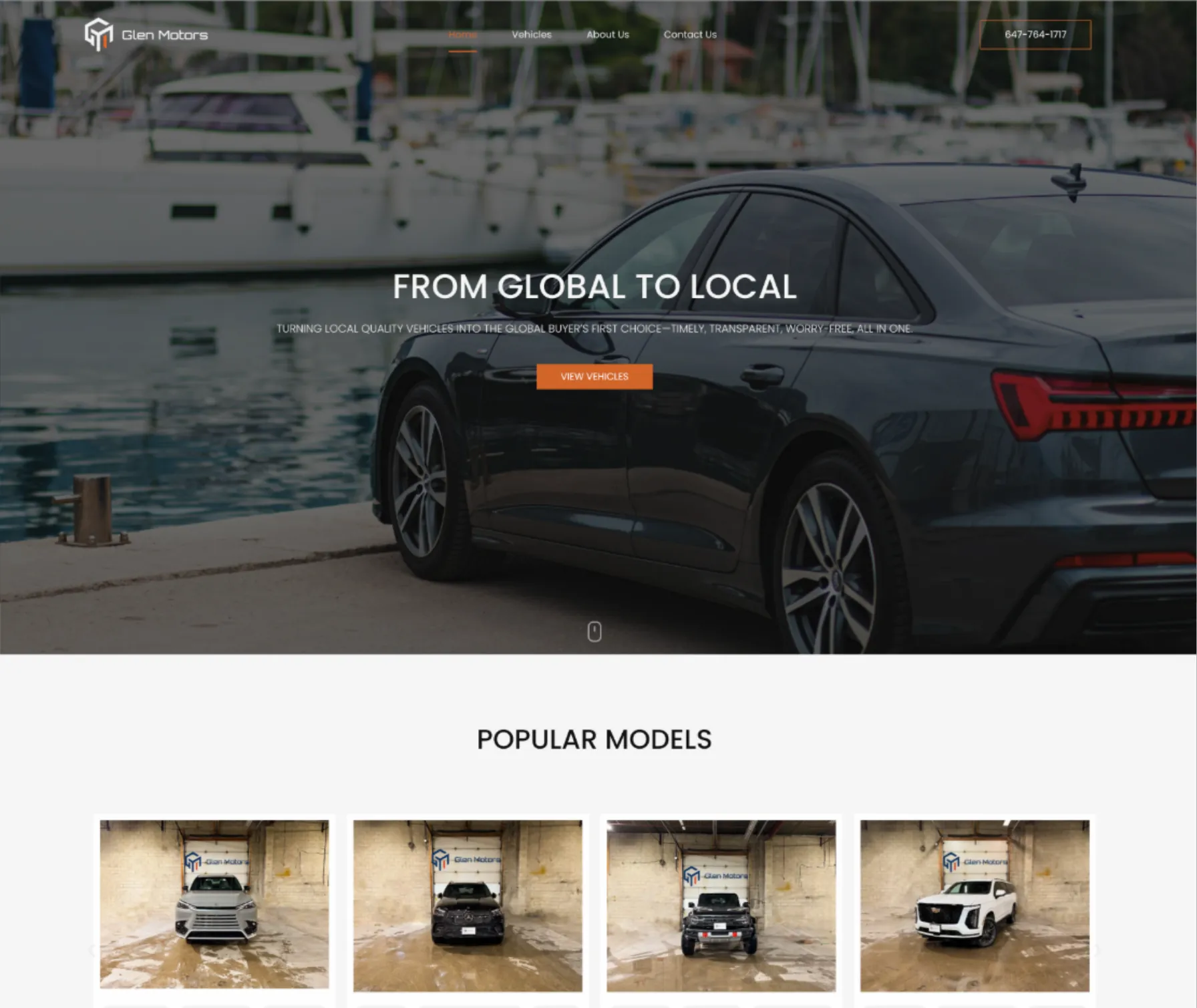 Glen Motors home page with popular models