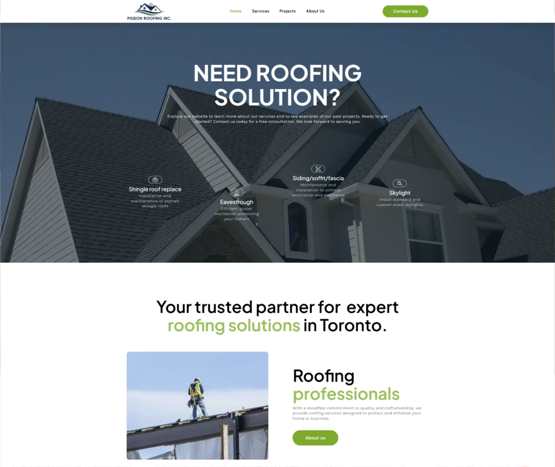 Pigeon Roofing homepage