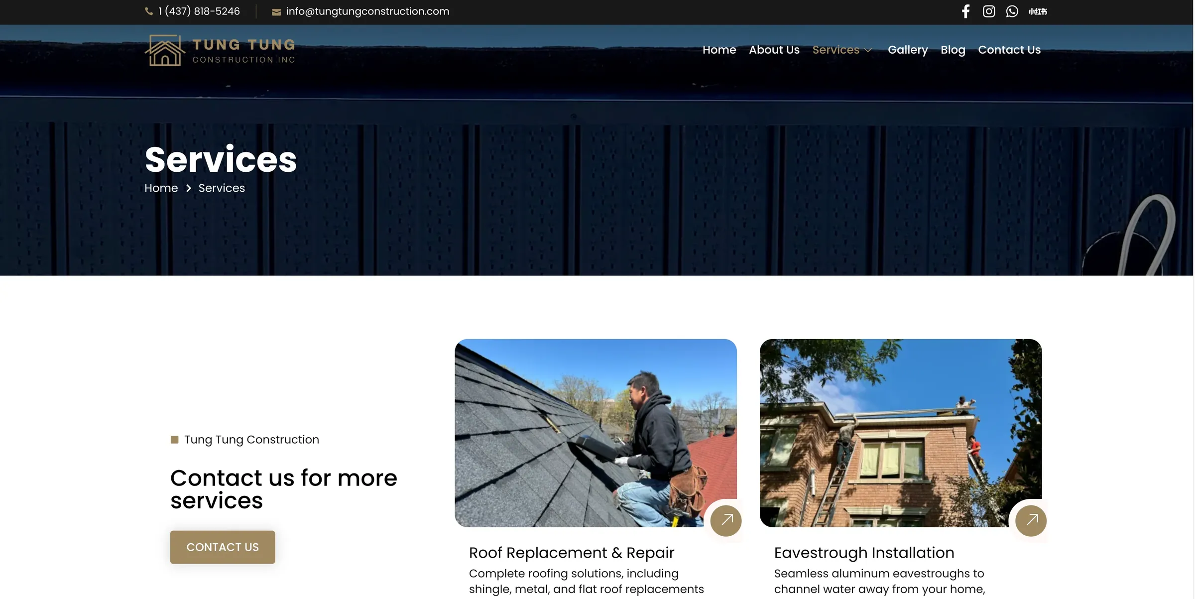 TungTung Construction services page